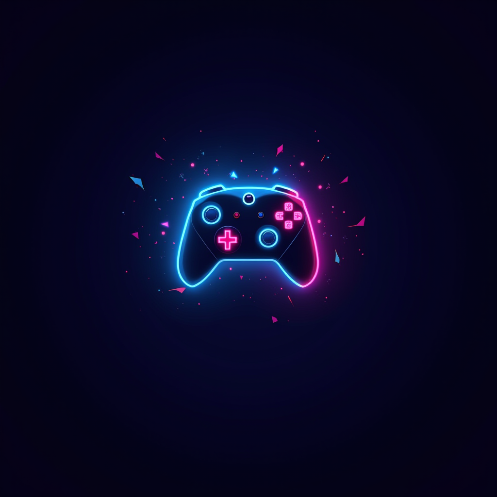 GameLingo logo featuring stylized gaming controller with neon blue and magenta accents in pixel art style