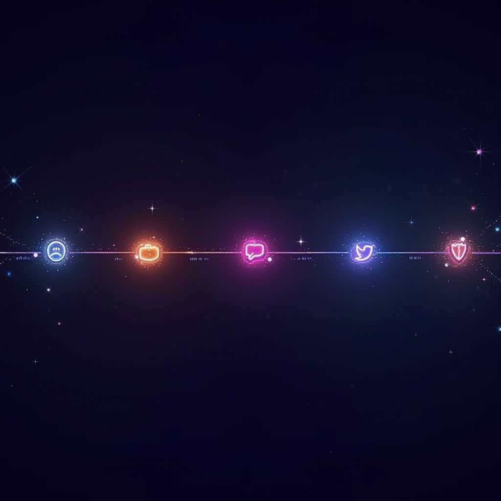 A digital timeline visualization showing the evolution and spread of Twitch emotes from their origin on Twitch.tv to their adoption across Discord, Reddit, Twitter, and various gaming platforms, with connecting lines and glowing nodes representing each platform