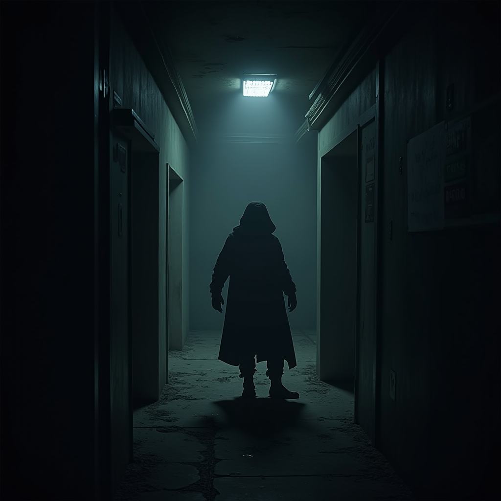 Stealthy player character hiding in shadows inside a building while the storm circle closes in, with UI elements showing high placement but zero kills, depicting the controversial ratting strategy in atmospheric lighting