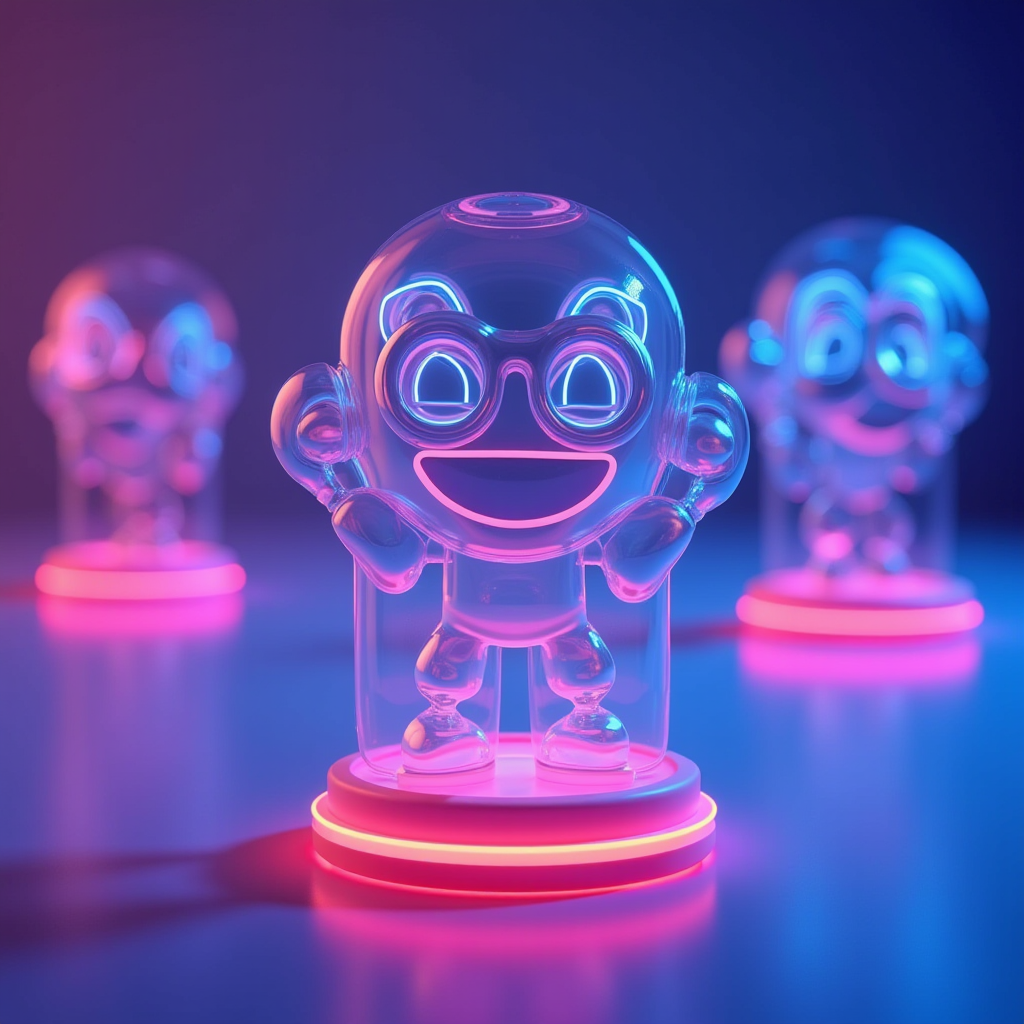 A futuristic concept image showing emotes being used in augmented reality and virtual reality gaming environments, with holographic emote displays floating in 3D space, neon pink and blue color scheme suggesting the future evolution of emote culture